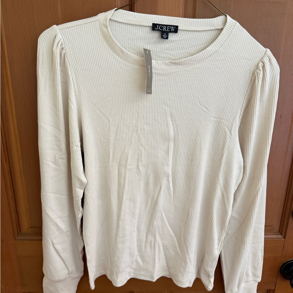 J. Crew Ivory Ribbed Long Sleeve Blouse